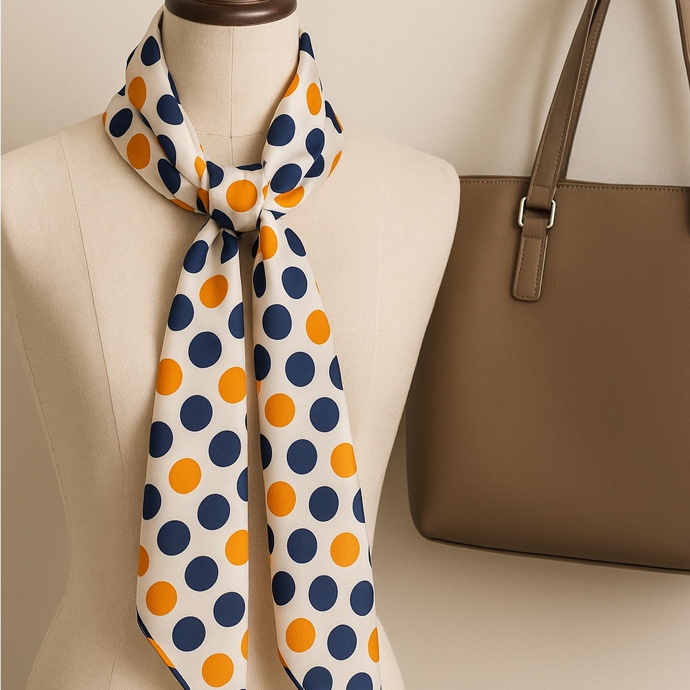 Vintage Brandi Polka Dot Scarf Sheer Square Retro Mod Brown Orange‎